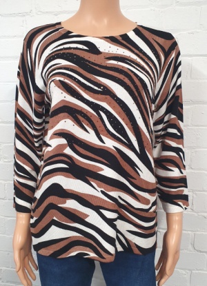 Anonymous Zebra Style Print Diamante Brown And Black Jumper